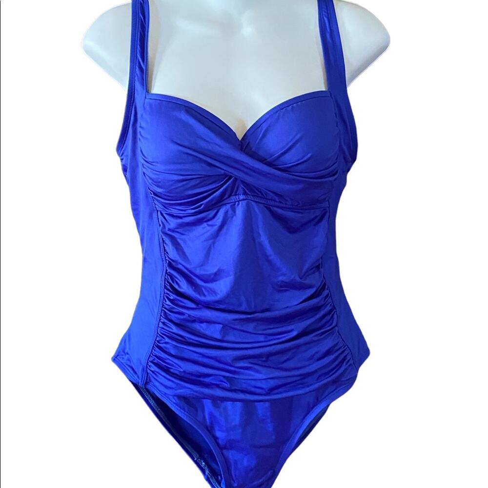 Liz Claiborne Womens Size 8 Royal Blue One Piece Ruched Front Swimsuit